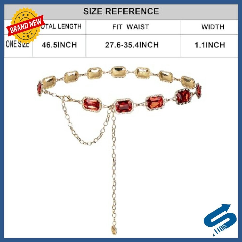 Green Glass Diamond Chain Belt - Western Style Dress Accessory 46.5in - Picture 3 of 8